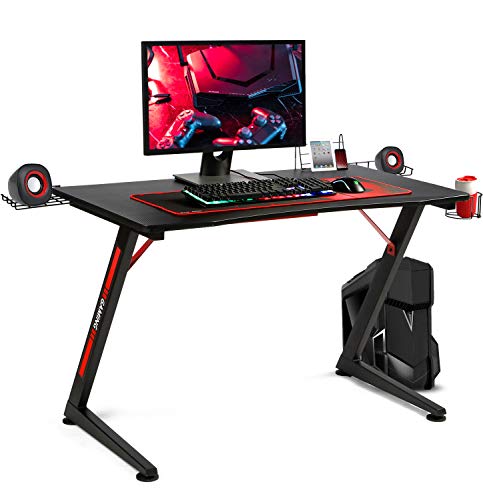 GTPLAYER Gaming Desk Office Computer Desk Z-Shape Frame Equipped with speaker&CD holder/cup holder/tablet holder/power strip holder