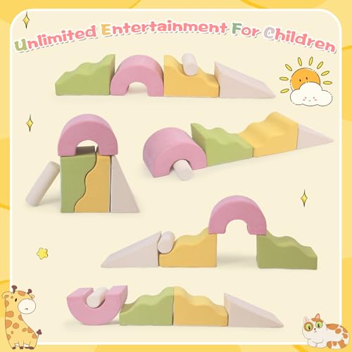Foam Climbing Toys for Toddlers, 5pcs Climbing Blocks Indoor, Climb and Crawl Activity Playset, Soft Play Climbing Toys for Toddlers, Modular Crawling & Sliding Blocks, Play Gym Climbing Structures