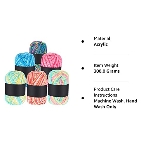 Willbond 6 Pcs 50G Crochet Yarn Multi Colored Knitting Yarn Bulk Acrylic Weaving Yarn Crocheting Thread (Pink, Yellow Green, Multicolor, Blue, Yellow Red, Yellow Green Pink, 3-Ply) #TOP7