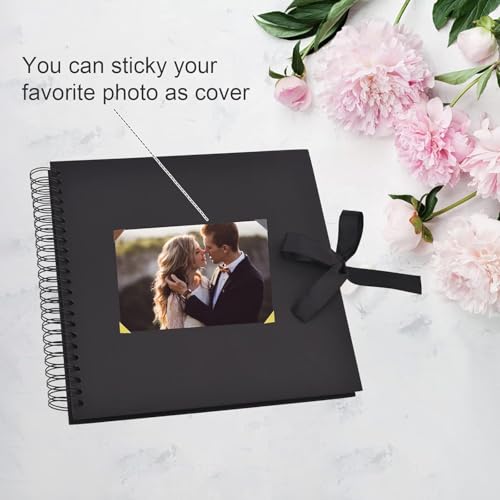 Image of DIY Scrapbook Album Black Spiral Photo Book for A4 Couple Special, Anniversary & Family Memories with Graduations /Memory Photo Album Color Stickers, Color Pen, 80-Page /40 Sheet, Medium