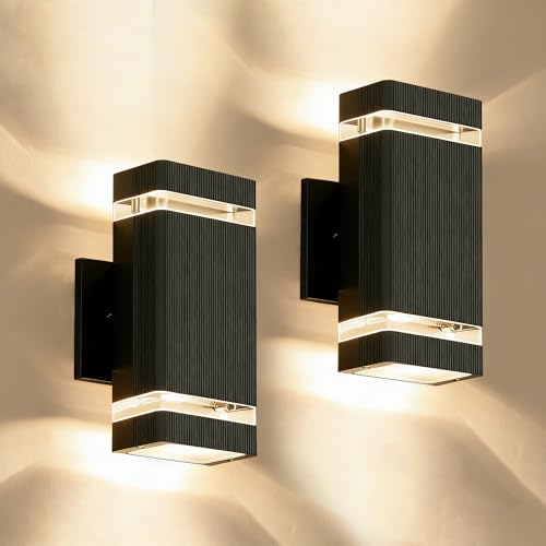 Image of JYV Square Outdoor Wall Lights, Up and Down Porch Lights, Black 2 Pack
