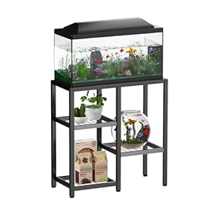 20 Gallon Fish Tank Stand Aquarium Stand, Metal Fish Tank Table, 3 Tier Turtle Reptile Terrarium Tank Stand for Home Office, 29.1″ X 12.2″ X 29.5″, Black