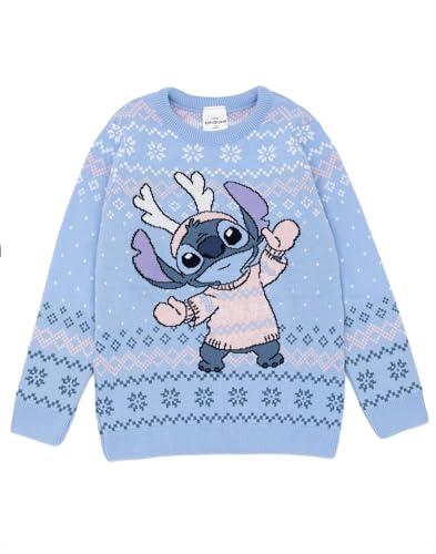 Image of Disney Lilo & Stitch Kids Christmas Jumper | Graphic Knitted Sweater for Children | Festive Holiday Long Sleeve Knitwear Top