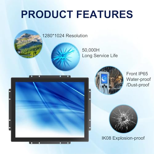 Image of 1280x1024 Industrial Touch Display, 19 Inch 10-Point Open Frame Touch Monitor, 1280x1024 Multi-Touch Screen Monitor, with HD-MI VGA Interface for Industrial Retail Commercial