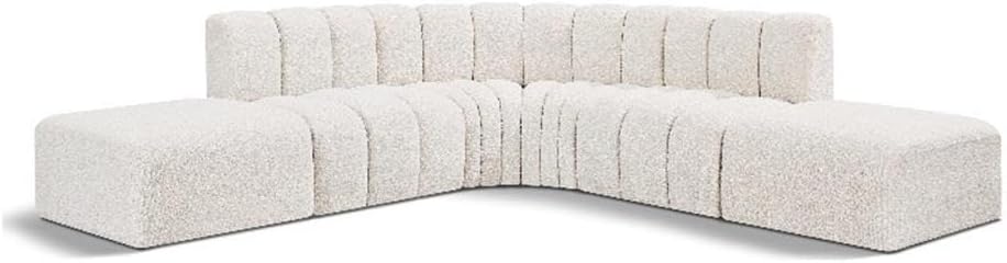 BOWERY HILL Modular Sectional Sofa, Cream Boucle Fabric, 146" W x 76" D x 30" H, Deep Channel Tufting, Contemporary Living Room Seating, Versatile Attachment for Custom Configurations