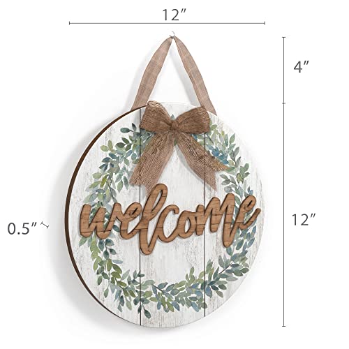 Barnyard Designs Rustic Wood Hanging Welcome Sign For Front Door Or Covered Outdoor Porch, Farmhouse Home Decor, White 12” X 12” #TOP5