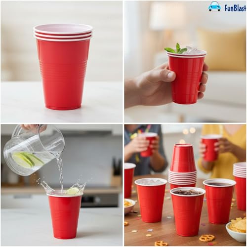 Image of FunBlast Party Drinking Glasses - 20 Pcs | 500 ML Reusable Beer Pong & Cocktail Cups | Leakproof, Strong & Durable Plastic Glass Set for Parties, Events & Celebrations (Red)