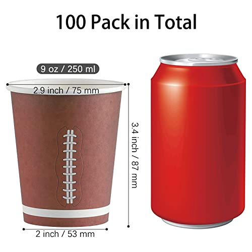 Durony 100 Pack Football Themed Cups 9 Ounces Paper Football Cups Football Centerpieces Table Cups For Football Party Supplies Decorations #TOP1