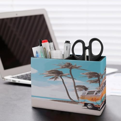 Bus coloré et palmier décorent ce porte-stylos en cuir multifonction - 6