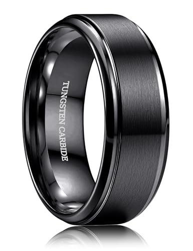 CASSIECA Bague Homme Femme Tungstène 8mm, Alliance Homme Bagues Anneau de Mariage/Fiançailles/d'Amitié/Bague Qualité Noir Bijoux de Mode, Taille 70(22.3)