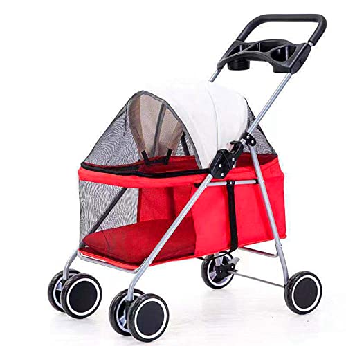 Nuobix Cochecito portátil plegable para gatos y perros, silla de ruedas para mascotas (rojo)