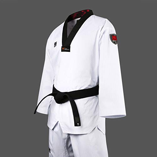 Image of MOOTO Korea Taekwondo BS4.5 Basic Uniform WT Logo White BK V-Neck MMA Martial Arts Karate Demonstration Team Gym School