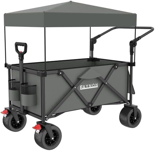 GarveeLife Foldable Utility Wagon Cart - 380 LBS Capacity, All-Terrain Wheels, Adjustable Handle (Black)