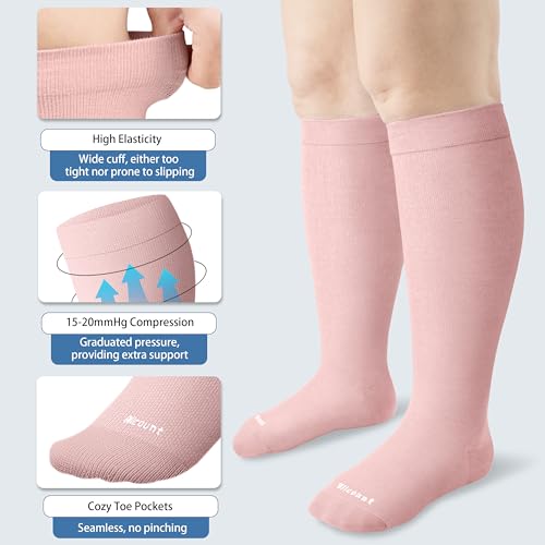 Cotton Plus Size Compression Socks for Women&Men Wide Calf 15-20 mmHg Knee High Soft Sock for Nurses, Pregnancy3