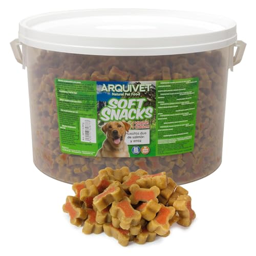 ARQUIVET Soft Snacks - Ossi duo salmone e riso - 4.800 g- Snack per cani a forma di osso piccoli - Snack per cani - Alimento complementare