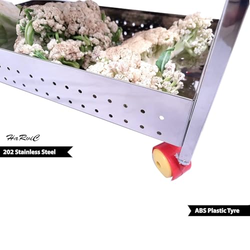 Image of Stainless Steel Kitchen Trolley Fruits & Vegetable Basket Spice Container Organizer Rack for Kitchen Multipurpose Kitchen Rotating Trolley for Onion Potato Storage Basket (LWH: 44 x 23 x 61CM)