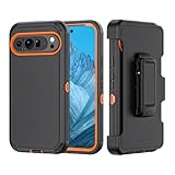 TASHHAR Phone Case for Google Pixel 9/9 Pro Case,Heavy Duty Hard Shockproof Armor Protector Case Cover with Belt Clip Holster for Google Pixel 9/9 Pro 2024 Phone Case (Black+Orange)