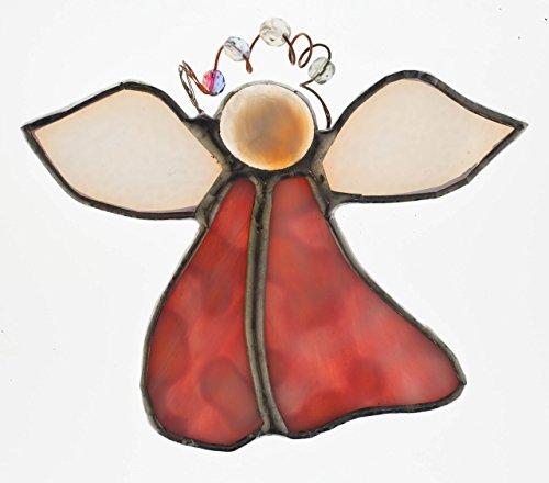 SALE - Pink Stained Glass Angel, Angel Ornament, Angel Suncatcher, Beaded Halo, CLOSEOUT of this Design