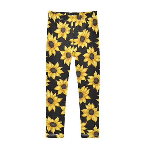 Wusikd Sunflowers Girls' Leggings Toddler Doodles Yellow Kids Yoga Pants Dance Active Tights 4T