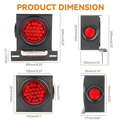 Image of RVZONE 2‑Pack 12V IP67 LED Trailer Light Kit, Stop Brake Turn Marker Lights | 2‑Pack IP67 LED Trailer Light Kit, high‑brightness beads, heavy‑duty steel housing, multi‑function for trailers trucks RVs