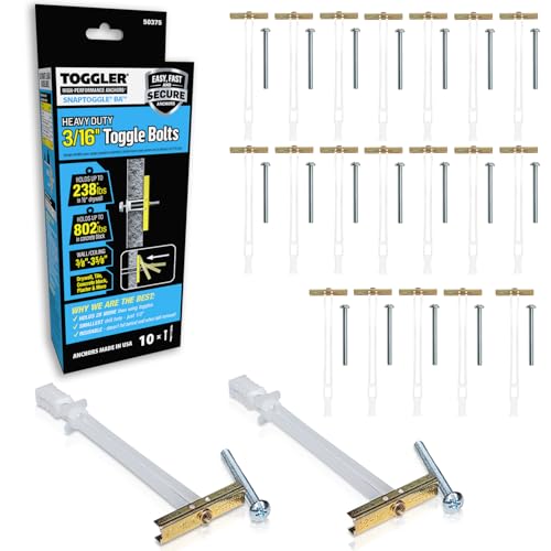 TOGGLER SNAPTOGGLE Drywall Anchors & Heavy-Duty Toggle Bolts with Included Zinc-Plated Bolts – 1/4"-20 & 3/16"-24 UNC for Hollow Walls, Plaster & Tile – 20 & 10 Pack Combo