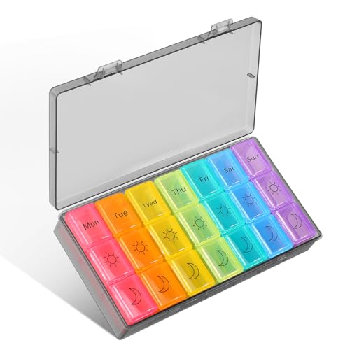 Vinabo Pastillero Semanal 3 Tomas, con 21 Compartimentos y capacidad para 7 días, Puede Almacenar Vitaminas, Suplementos y Medicamentos, Ideal para Viajes y Uso en Casa