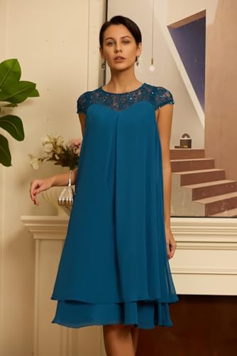Cap Sleeve Chiffon Mother of The Bride Dresses Scoop Neck Sequins Laces Formal Evening Dress ZX834