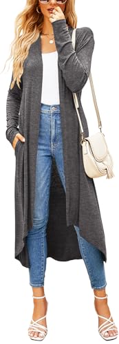 Image of Newchoice Womens Long Cardigan Summer Casual Draped Open Front Lightweight Long Sleeve Cardigan Duster with Pockets
