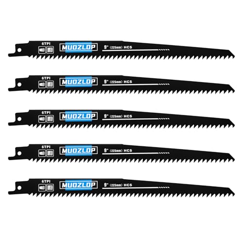 Image of 5 Pack 9 inch Reciprocating Saw Blades Set, 6TPI High Carbon Saw Blades, Woodcutting Saw Blades with Organizer Case (5, 6TPI /9 inch)