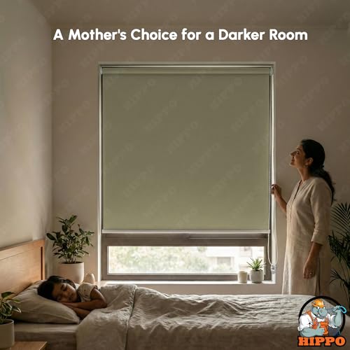 Image of HIPPO No Drill Blackout Blinds for Windows | No Tools, Light & Heat Blocking Blinds, UV Protection, Smooth Chain, Inside Mount, Ideal for Sun Exposed Areas (Fiji-Ivory, 3FTX9FT)