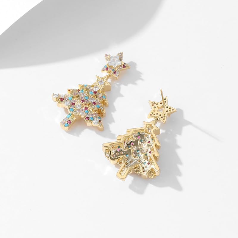 Alloy Rhinestone Christmas Tree Stud Earrings Sparkling Holiday Dangle Earrings for Women Festive Party Jewelry - Image 7