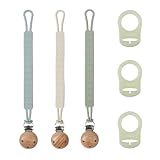 3 stuks fopspeenketting van siliconen, flexibele fopspeenband in eendelig design, duurzame fopspeenketting met houten fopspeenclip en siliconen ring voor fopspeenketting, voor meisjes en jongens
