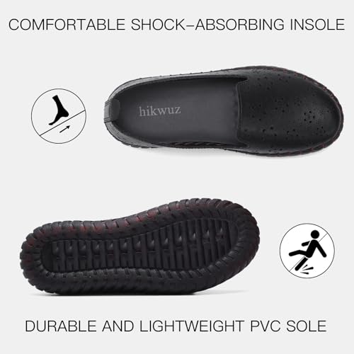 Image of Women's Summer Slip On Loafers, Breathable Perforated Hollow Cutout Flats, Comfortable Vegan Leather Walking Work Shoes for Women, Heart Floral Geometric Pattern Soft Sole Casual Summer Footwear