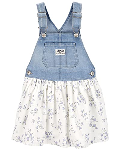 OshKosh B'Gosh Girls' World's Best Overalls, White Floral Jumper, 12M