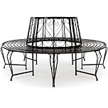 CASARIA® 160cm Metal Circular Tree Bench | 360° Outdoor Seat for Garden Patio | Weather-Resistant Vintage Wrought Iron Style Surround Seating | Decorative Round Bench Terrace Landscaping | Black