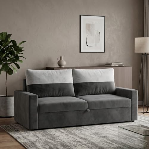 Image of SOCOZI Enrique 2 Seater Sofa Cum Bed | Soft Velvet Suede Fabric | Modern Convertible Design | Plush Comfort Seating for Living Room (Dark Gray)