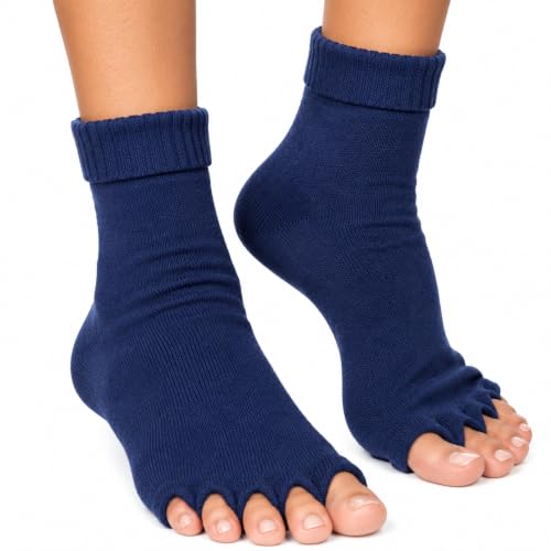 Image of Vn care Alignment Socks for Women & Men | Toe Separator for Pain Relief | Plantar Fasciitis Support | Stretch Five-Toe Design for Improved Comfort & Natural Toe Spacing | 1 Pair (navy blue, 2 Pair)