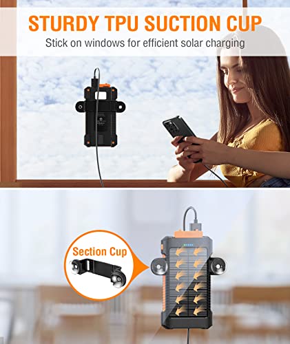 Metfut Solar Power Bank 38800Mah, Solar Charger With Suction Cup Mount Three Modes Flashlight-Steady/Sos/Strobe Ipx7 Waterproof/Dustproof/Shockproof External Battery Pack 3 Usb Charging Ports(Orange) #TOP2