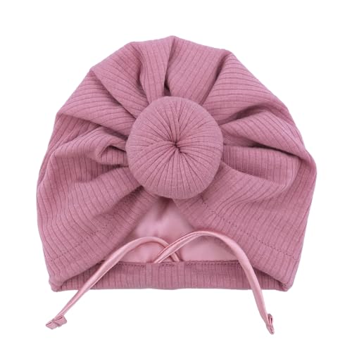 Image of Silky Satin Lined Turban Hat for Babies Infant Toddler Girls Boys Bonnet Newborn Cotton Beanie Little Kids Shower Caps