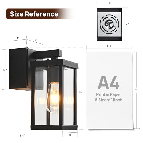 Image of Porch Lights with GFCI Outlets Dusk to Dawn Outdoor Wall Lights Waterproof Exterior Lighting Fixtures Modern Outside Lights Wall Mount for House Patio Garage,Black,11.8''H,1PC