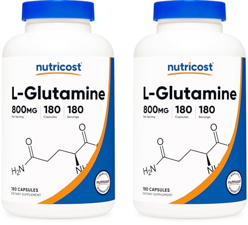 Image of Nutricost L-Glutamine 800mg, 180 Capsules - Gluten Free, Non-GMO (Pack of 2)