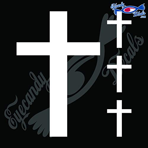 Image of Cross Plain 6 inch Plus 3 Small Decal Sticker White
