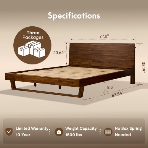 Image of FLEXISPOT Hako G3 King Solid Acacia Wood Bed, Tool-Free Assembly