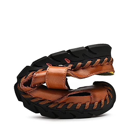 Image of JAMONWU Men's Casual Closed Toe Adjustable Leather Sandals Handmade Fisherman Beach Sandals