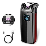 Renxin 電子ライター USB 充電式 タッチセンサー 指紋式点火 ダブルアークライター ガス オイル不要 軽量 薄型 持ちやすい 無炎 防風