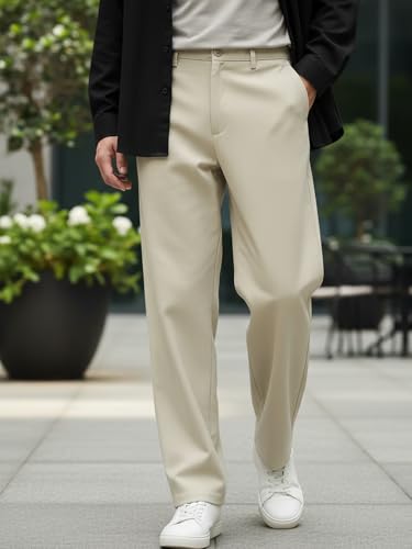 Image of Urbano Fashion Men's Loose Baggy Fit Solid Chino Trousers Non-Stretchable