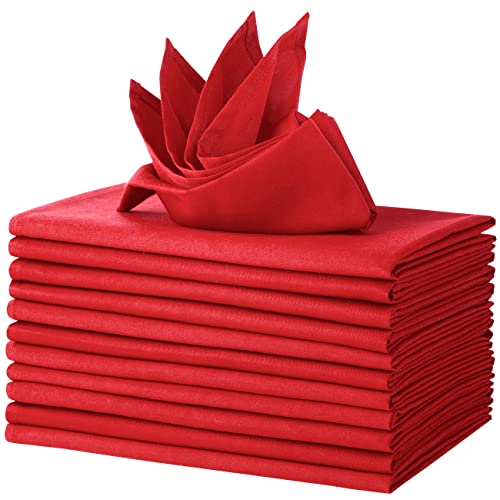 LEEWEITAS Lot de 12 Serviettes en Tissu 46x46cm Pouces 100 % Coton – Serviettes en Coton Doux, pour Les dîners, Mariages, Cocktails et Usage Domestique (46x46cm, Rouge)