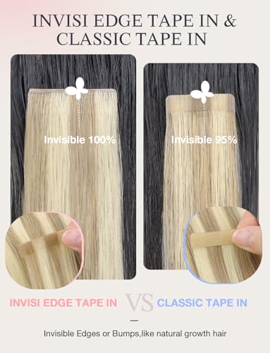 Image of DOORES Invisible Tape in Hair Extensions Human Hair, 22 inch #16 /22