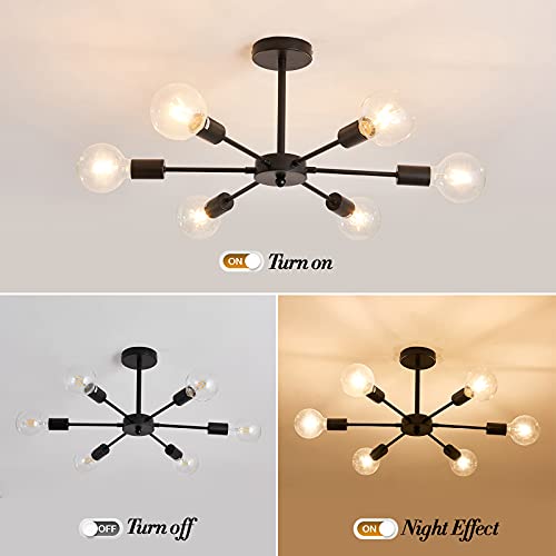 Uofus Sputnik 6 Light Chandelier Black Mid Century Ceiling Light Fixture Modern Pendant Lighting For Kitchen Dining Room Living Room Bedroom #TOP2