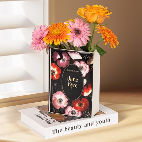 Book Vase, Ceramic Flower Vase Modern Decorative Home Decor Gift Idea Unique Bookshelf Decor for Home, House Warming,Office， Dining Table，Living Room (Jane Eyre)